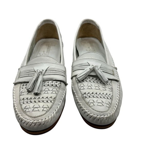 Giorgio Brutini Le Glove Men's 10.5 D White Vintage Leather Loafers Tassel Woven - Picture 5 of 10